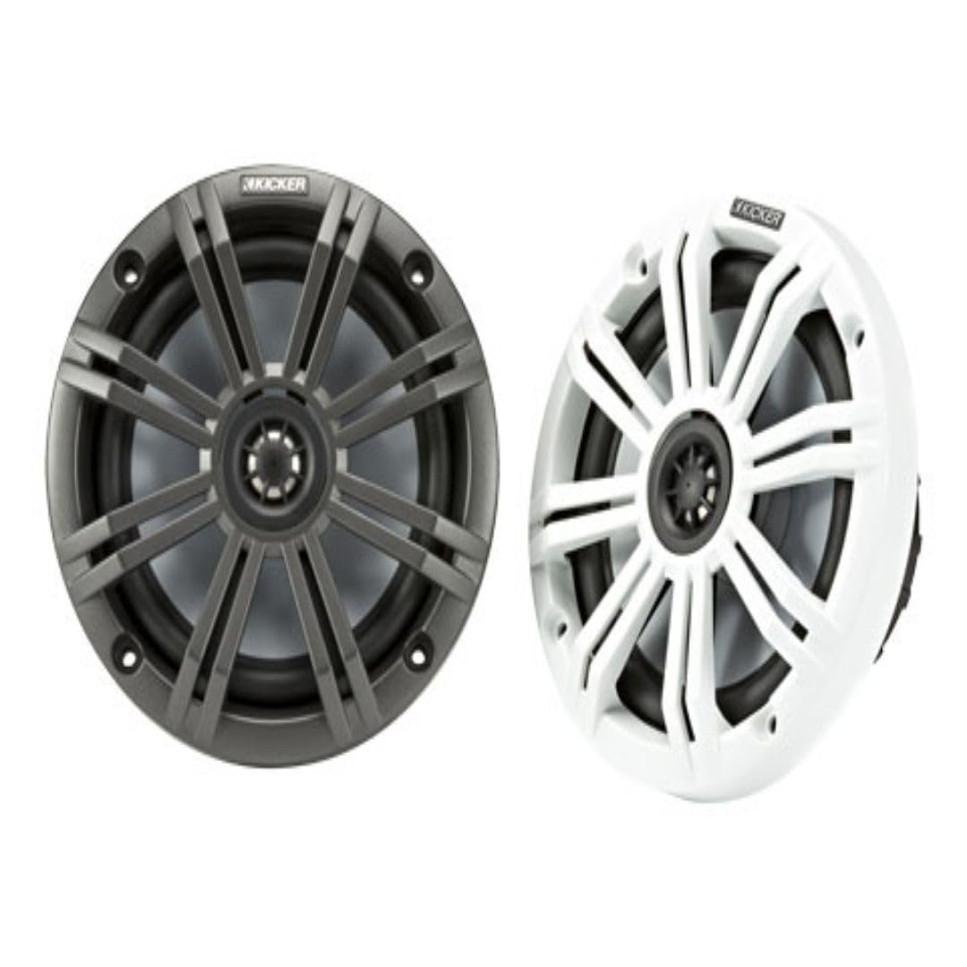 KICKER Marine Speakers – KICKER KM65 6.5-Inch (165mm) Marine Coaxial Speakers with 3/4-Inch (20mm) Tweeters, 4-Ohm, Charcoal